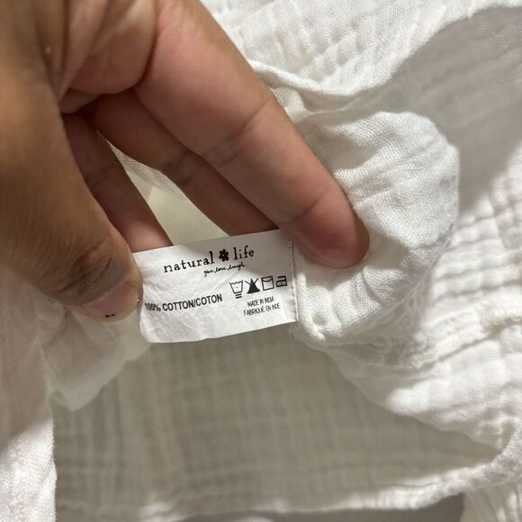 Natural Life Large White Ivory Button-Up Gauze Crop Top Shirt Beachy Embroidered - Picture 5 of 10